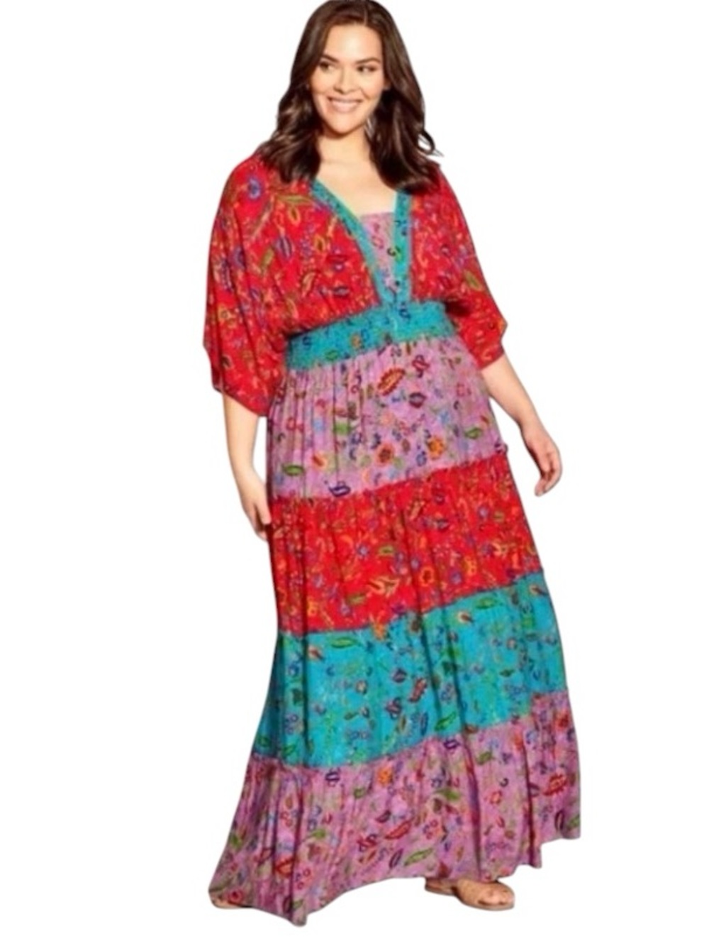 Avenue Plus Size Daisy Boho Tiered Maxi Dress Sz 26/28 - Picture 2 of 14